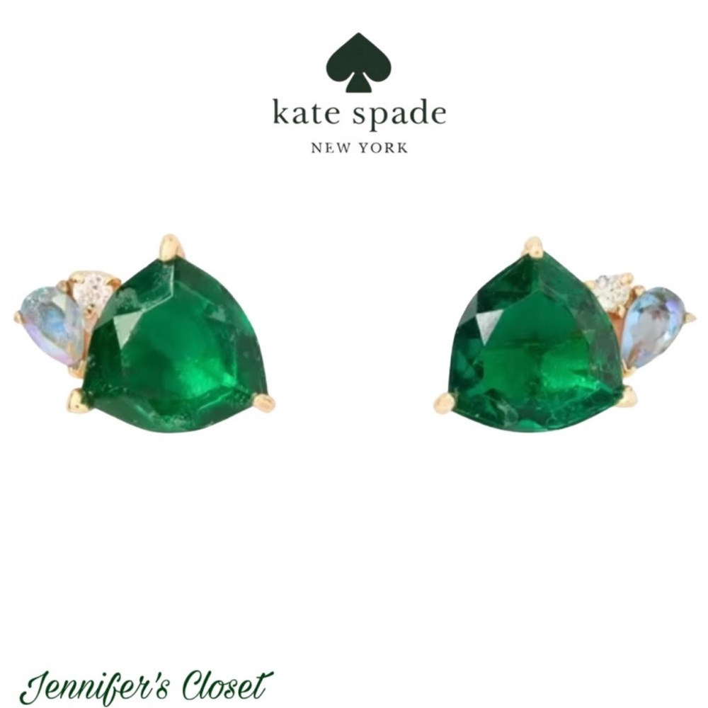 Kate Spade Emerald Green and Crystal Stud Earrings NWT